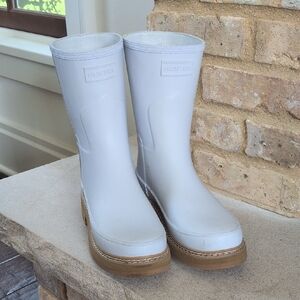 HUNTER I White Refined Stitch Detail Spurrey Short Wellies Rain Boots, 8